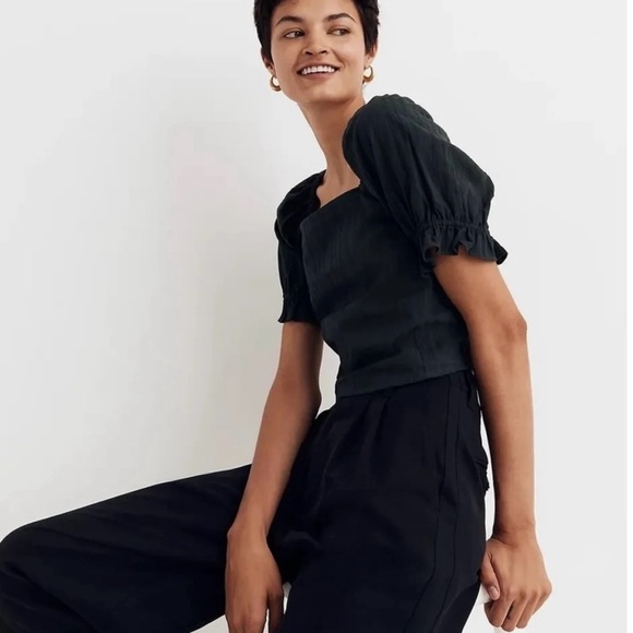 Madewell Hopewell Puff-Sleeve Crop Top XS - Forrest Green - Picture 2 of 5